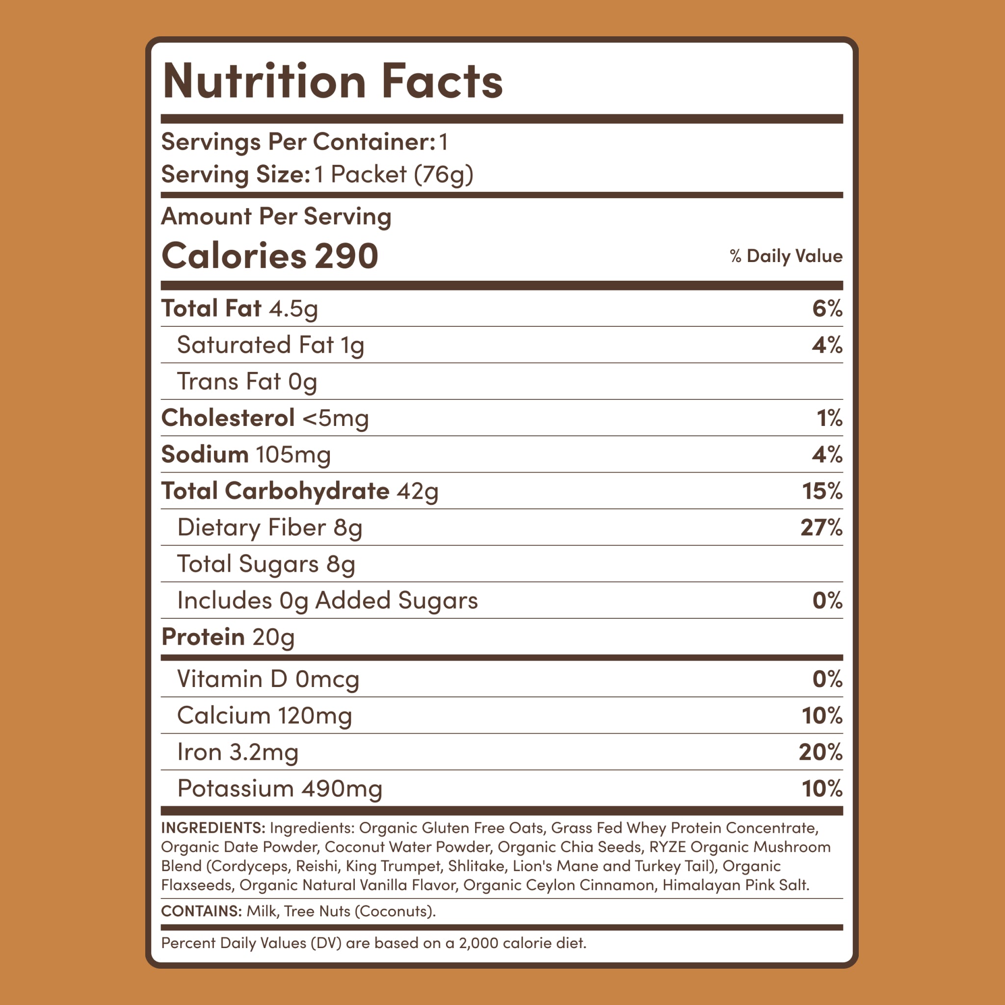 RYZE Mushroom Overnight Oats (14 Servings)